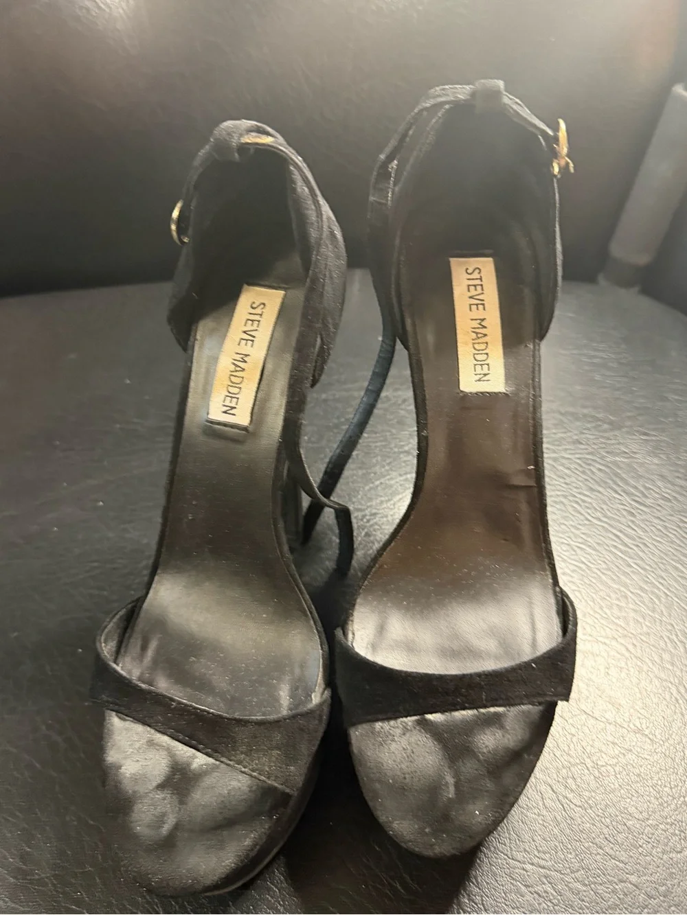 Steve Madden Black Suede Open-Toe Ankle Strap Stiletto Heels